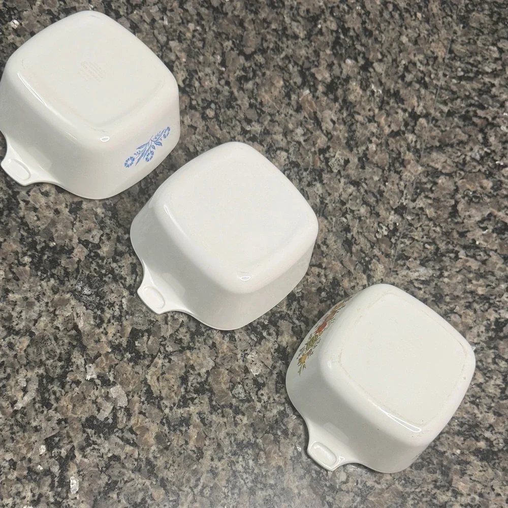 Corningware 2 3/4 cup Baking Dish set blue flower spice of life white EUC